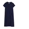Vestido de Color Sólido de Longitud Media Verano Manga Corta Cuello en V Holgado Talla Grande Vestido de Seda Retorcida con Bolsillo Vestido de Cintura Alta