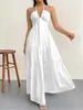 Vestido de Verano Nuevo Transfronterizo Popular para Mujer con Escote en V Profundo Estilo Bohemio con Cinturón para Boda Festival Fiesta
