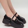 Sapatos Jk Estilo Britânico de Couro Pequeno para Mulheres 2024 Novos Flats de Sola Grossa de Uma Perna Fáceis de Combinar com Saltos Grossos e Mocassins de Salto Alto