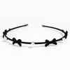 Diadema con lazo dulce y linda de estilo coreano, diadema fina con flores de perlas flocadas, accesorios para el cabello para presionar el cabello