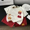 Conjunto de Manga Corta para Niños Verano Nuevo Estilo Niños y Niñas Casual Estilo Coreano Dibujos Animados Muñeco 3D Transpirable Ropa de Verano Conjunto de Dos Piezas