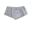 Shorts a Cuadros Sexy con Volantes de Encaje de Cintura Baja y Lazo, Dulces y Picantes, Nuevo Estilo de Verano Ajustados para Casa Casual, Hot Pants