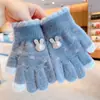 Guantes de punto para niños de Otoño e Invierno, forro polar, engrosados, cálidos, con dedos, bonitos, de dibujos animados, protectores de manos para juegos al aire libre de bebés