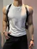Colete Masculino Sem Manga de Verão Colete Esportivo Fitness Sem Costura Alta Elasticidade Respirável Absorvente de Suor Secagem Rápida Top para Uso Externo Ajustado