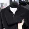 Suéter Masculino Grosso e Pesado, Manga Longa, Novo Modelo Outono/Inverno, Gola Alta, Meio Zíper, Simples, Luxuoso, Suéter Masculino de Tricô Quente