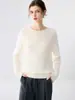 Suéter de cashmere minimalista com gola redonda para mulheres, suéter de lã tricotado versátil de manga longa, novo pulôver de outono e inverno com design de ombro raglã