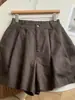 ¡Altamente Recomendado! Shorts de Ramio Lavado Vintage Color Café para Mujer, Adecuados para Verano, Te Hacen Ver Más Alta y de Piernas Más Largas, Pantalones de Pierna Ancha de Cintura Alta
