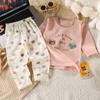 Pijama Infantil para Meninas, Conjunto de Manga Longa Cartoon para Primavera e Outono, Algodão Sem Costura para Crianças Pequenas no Outono, Roupa de Casa