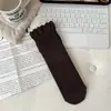 Meias de Cano Médio Femininas Cor Sólida de Outono com Borda Enrolada, Estilo Básico, Simples e Versátil, Estilo Relaxado College, Em Estoque