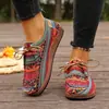 Zapatos Casuales de Madera de Colores Estilo Étnico para Mujer con Suela Gruesa, Zapatos de Lona de Caña Baja de Gran Tamaño para Exportación Transfronteriza con Cordones y Graffiti