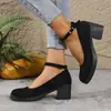 Estilo Novo Inverno 2025 Sapatos Mary Jane de Camurça com Salto Alto Robusto Versáteis Moda Sapatos Femininos Transfronteiriços Direto do Fabricante para Exportação
