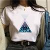 Verão 2025 Manga Curta Estampa Geométrica Simples Moda Feminina Harajuku Gola Redonda Solta Plus Size Camiseta