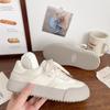 Zapatillas Respirables Dexun para Mujer Punta Redonda 2024 Primavera y Otoño Nuevo Estilo Coreano de Nicho Zapatos de Lona de Caña Baja Suela Gruesa Zapatos Blancos