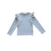 Ropa infantil de Corea del Sur, primavera y otoño, para bebé niña, camisa suave con base floral, manga larga, con encaje y mangas voladoras, linda camiseta para niña
