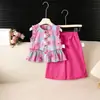 Conjunto Nuevo de Chaleco a Cuadros de Verano para Niñas, Dulce y Elegante Estilo Coreano Sin Mangas con Hombros Anchos y Pantalones de Pierna Ancha Conjunto de Dos Piezas para Niñas