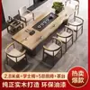 Conjunto de mesa de chá e cadeiras feito de madeira maciça, bandeja de chá moderna com estação de preparo de chá integrada, mesa de chá kung fu simples para a sala de estar, tudo em madeira maciça
