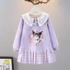 Vestidos de Outono e Inverno para Meninas, Novos Modelos de Vestidos Moletom Estilo College para Crianças, Vestidos Elegantes de Manga Longa para Crianças Mais Velhas no Inverno