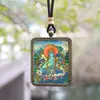Thangka Polvilhado com Ouro Meio Pintado à Mão Tara Verde Tara Branca Buda da Medicina Vida Passada e Presente Thangka Pintado Colar Pingente
