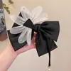 Elegante Pinça Preta de Laço Grande com Toque Francês de Alto Padrão para Cabelo Feminino Elegante Clip para Parte de Trás da Cabeça 2024 Novo Estilo Acessório de Cabeça