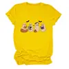 T-shirt feminina europeia fofa e divertida da Amazon, com quatro fantasmas, morcegos, estrelas, livro, gola redonda e manga curta