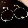 Pulseira Minimalista Estilo Francês com Cruz de Zircônia de Puxar, Brincos de Luxo Leve de Alta Qualidade, Joias de Mão Personalizadas da Moda e Exquisite para Mulheres
