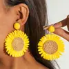 Joyería de Estilo Europeo y Americano, Pendientes de Girasol de Rafia Hechos a Mano, Pendientes Grandes Exagerados de Flor, Joyería de Estilo Festivo al por Mayor