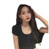 2025 Nuevo Estilo de Verano Ajustado Cuello Redondo Corto Cintura Alta Look Adelgazante Discreta Ombliguera Camiseta de Manga Corta Tops de Mujer Ins Tendencia