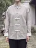 Camisa casual com gola alta, camisa masculina estilo terno Tang de manga comprida com botões de nó chinês, adequada para primavera e outono, design retrô estilo chinês, tamanho grande, estilo casal