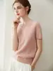 Estilo Old Money Camiseta de Cachemir 100% Puro para Mujer Manga Corta Cuello Redondo Suéter de Punto Trenzado Base Suave de Color Sólido Nuevo