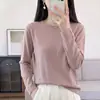 Top base de otoño para mujer 2026, cuello redondo, dobladillo enrollado, algodón puro, holgado, casual, elegante, versátil, top de punto