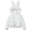 Jaqueta de Algodão com Capuz, Gola de Pelo Longa e Estampa de Flocos de Neve Doce para Mulheres, Novo Estilo de Inverno, Caimento Solto, Aconchegante, Casaco de Algodão Espesso e Quente