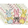 2026 Venta Caliente Transfronteriza Mantel de Pascua Tela Lino Estampado Huevo de Pascua Conejo Mantel Individual Mesa Mantel Individual Aislante