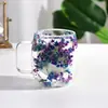 Caneca de 250ml, Copo Moderno, Xícara de Café com Flores Secas, Copo de Vidro com Alto Valor Estético, Copo Criativo de Borossilicato com Flores Reais Isolado