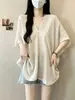 Camisa casual fina de manga curta estilo coreano plus size para mulheres, verão, caimento solto, top emagrecedor e moderno para mulheres