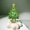 Árbol de Navidad Pequeño de Vidrio Personalizado Estilo Ins, Adorno de Vidrio Giratorio con Detalles Dorados y Brillantina para un Ambiente Festivo de Mesa, Regalo