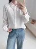 Camisa de Manga Longa Bordada em Gaze de Algodão Dupla Camada Estilo Artístico Feminina Outono Simples Redutora de Idade Lapela Solta Casual Top Feminino