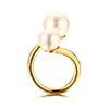 Joias populares estilo coreano atacado Anel aberto de pérola em aço titânio 3MM dourado Pequenas joias femininas atacado R-256