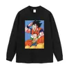 Camiseta de manga curta estilo anime com lavagem desgastada, apresentando cenas clássicas, estampa 2D desgastada, em estoque