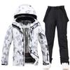 Novo traje de esqui masculino e feminino, conjunto de calças de snowboard duplas, estilo coreano, quente e espesso
