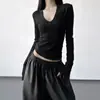 Camiseta Base Ajustada de Moda Invierno 2025 para Mujer, Versátil Adelgazante Elegante Estilo Puro Deseo Suéter de Cuello V Manga Larga
