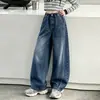 Jeans Ensino Fundamental Menina Outono 2026 Novo Estilo Calça Larga Curva Infantil Meninas Primavera Outono Calça Super Bonita