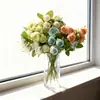 8 Esquejes de Rosa de Flores Artificiales Estilo Europeo Lujo Accesible Pintura al Óleo Borde Quemado Decoración de Mesa para Sala de Estar Decoración de Flores Artificiales