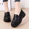 Sapatos de Trabalho de Couro Macio para Mulheres, Confortáveis para Ficar em Pé por Longos Períodos, Sapatos de Trabalho Planos Antiderrapantes, Sapatos Pretos, Estilo Britânico Retrô Sapatos de Mãe