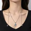 Colar de Franja Flor de Zircônia Azul Doce, Design de Nicho de Luxo Leve, Corrente de Clavícula Simples e Elegante para o Dia a Dia Tendência