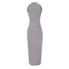 2633-26 Coleção Outono Vestido Longo Papoula Gola Alta Franzido Lateral Sem Costas Sem Mangas Slim Fit Que Marca o Quadril