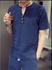 Camiseta de lino de manga corta para hombre, estilo nuevo de verano 2023, informal, de algodón y lino, de moda, de media manga, con cuello en V