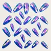 Rombos Multifacéticos Estéreo 3D Fantasía Metal Galvanizado Brillante Manicura Moda Europea y Americana Cabeza Redonda Almendra Azul Uñas Postizas