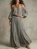 Vestido Largo de Verano para Mujer 2026 Moda Independiente Transfronteriza Europea y Americana Color Sólido Estilo Francés Perezoso Hombros Caídos Drapeado Plisado