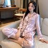 Checkerboard Ice Silk Imitation Pijamas de Seda Mulheres Outono e Inverno Manga Longa Estilo Coreano Ins Roupas Femininas Casa Pijamas Sudeste Asiático