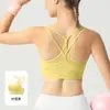 Sujetador Deportivo de Malla Recogida a Prueba de Impactos para Exteriores de Verano con Almohadillas en el Pecho y Hermoso Diseño Cruzado en la Espalda para Pilates, Fitness y Yoga